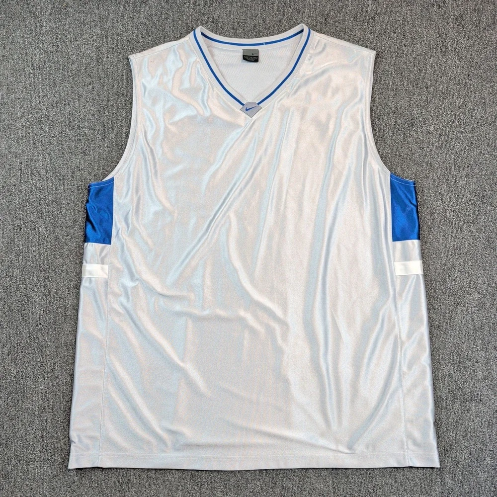 Nike Vintage Y2K Basketball Jersey XXL Silver Blue Streetwear Sporty Mesh Tank